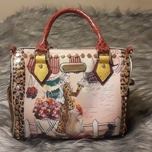 Nicole Lee Multicolor Satchel with Leopard Print and Studs
